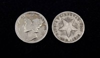 Auktion 331 / Los 6014 <br>Zwei Silber Münzen, Diez Centavos 1915 / One Dime 1926, zus. 4,6g.