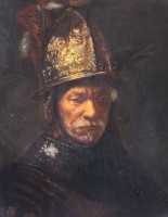 Los 8014 <br>grosses Porzellanbild von Rosenthal" "Der Mann mit dem Goldhelm" gerahmt, RG 52x46 cm