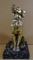 Los 15008 <br>sitzender und, wohl Bronze vergoldet auf Steinplatte, H-14 cm