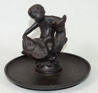 Auktion 338 / Los 15004 <br>Just ANDERSEN (1884-1943), Knabe auf Fisch, Metall, (nicht signiert), H-14 cm, D-17 cm