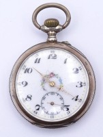 Taschenuhr mit Emaille Zifferblatt, Silbergehäuse 0.800, mechanisch, Werk steht