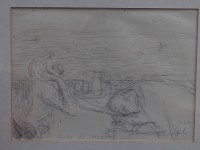 Alois CARIGIET (1902-1985) "Finde das Mass" betitelte Zeichnung, Monogramm A.C., 1948, MG 14,4x20 cm, ger/Glas,  30x35 cm