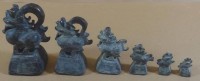 6x alte Bronze Opium Gewichte, China, H-2 bis 7 cm