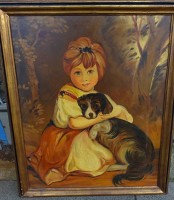 Auktion 331 / Los 4017 <br>unsigniertes Gemälde, Mädchen mit Hund, Öl/Leinen, gerahmt, RG 67,5 x 82,5cm