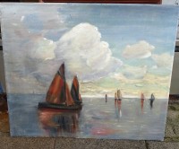 Auktion 331 / Los 4018 <br>unsigniertes Gemälde mit Segelschiffen, ungerahmt, Öl/Leinen, 50 x 60 cm