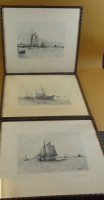 Auktion 331 / Los 5005 <br>Georg WOLTERS (1860-1933/43), 3xAquatinta-Radierungen mit maritimen Motiven, handsigniert, gut ger/Glas, RG je 31x36 cm