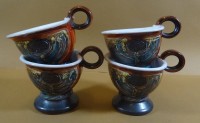 4x Fayence Kaffeetassen, Töpferarbeit, bezeichnet "Danko" handmade, wohl Bulgarien?, H-9 cm