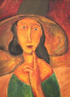 anonyme Kopie nach Modigliani, Dame mit Hut, Öl/Leinwand, gerahmt, RG 41 x 31cm.