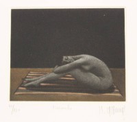 Bruno BRUNI (1935), Farbradierung, weibl. Akt, betitelt "Novembre",  N r. 42/120, gut gerahmt/Glas, RG 69 x 54cm MG 9 x 11cm.