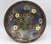 Auktion 336 / Los 9028 <br>gr. Wandtelle, bäuerl. florale Bemalung, ungemarkt, D-37,5cm.
