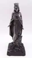 Statuette Hl. Barbara mit Zechenhaus, Gusseisen auf Kunststoff(?)-Sockel, H. ca. 24 cm
