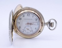 Los 2053 <br>Gro&szlig;e Herren Taschenuhr "Oscar Moser &amp; Cie", Silber -84- 0.875, D. 59,5mm, mechanisch, Krone lose, daher nicht aufziehbar, Funktion nicht getestet,Optisch guter Zustand, durch sch&uuml;tteln bewegt sich der Sek. Zeiger