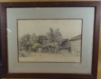 Altmeisterzeichnung aquarelliert, betitelt, dat. 1879, ger/Glas