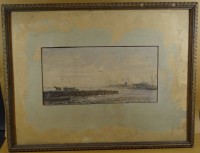 Julie Blanquet, 1892,  Küstenszene, Aquarell auf Pappe, mittig Loch, gerahmt, Glasfehlt, RG 39x51 cm