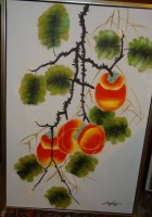 unleserl. sign. "Früchte an Zweigen" Öl/Leinen, gerahmt, RG 94x64 cm