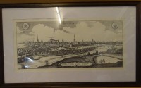Auktion 500016 / Los  <br>Ansichtenstich um 1600  "Lüneburg" Neuauflage, gut ger/Glas, verso Widmung, RG 35x59 cm