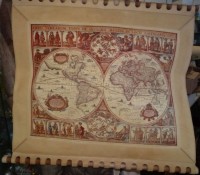 Los  <br>Weltkarte auf Leder, 63x75 cm