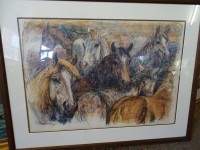 Fritz Rudolf HUG , 1978 (1921-1989)  "Pferdeherde", Aquarell, ger/Glas, RG 74x95 cm