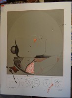 unleserl. signierte Farblithografie, für Frau Zürcher, ohne Titel, BG 66x50 cm
