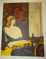 Michele MAINOLI (1927-1991) Farblithografie,  Frau mit Flasche, BG56x45 cm, für Frau Zürcher
