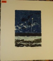 unleserl. signierte kl. Farblithografie,  BG 28x25 cm