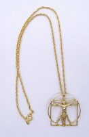 Auktion 332 / Los 1017 <br>Kette mit Anhänger, Vitruvianischer Mensch, beides 925er-Silber, vergoldet, L. Kette: 45 cm, Ø Anhänger: 3,1 cm, zus. 8 gr.