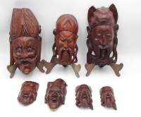 Auktion 332 / Los 15502 <br>7x div. indonesische Wandmasken, ca. H-26,5cm &gt; 10,5cm.