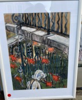 Auktion 332 / Los 4006 <br>H.V. "Frau im Garten" gr. Aquarell, ger/Glas, RG 86x65 cm