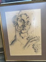Auktion 332 / Los 5003 <br>anonyme gr. Zeichnung, Mann mit  Weintrauben, gut ger/Glas, RG 75x58.5 cm