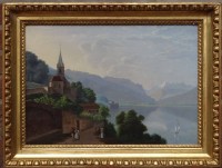 Auktion 332 / Los 4014 <br>Hubert SATTLER (1817-1904) "Blick auf Schloss Chillon am Genfer See", Öl/Leinen, 40x55 cm, alt gerahmt, RG 50x66 cm
