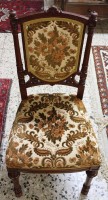 Auktion 332 / Los 14005 <br>Stuhl um 1900, florale Polsterung, H-90,5cm B-42cm T-44cm Sh-45cm.