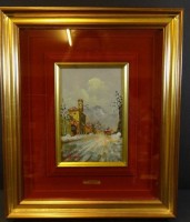 Auktion 332 / Los 4018 <br>F. Mancini "winterliche Landschaft mit Kutsche", Öl, gut ger/Glas, MG 13,5x20,5 cm, RG 46x39 cm