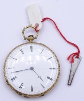 Herren Taschenuhr "Sandoz&amp;Fils", emailliertes Gelbgold Gehäuse 0.750 (18K), Schlüsselwerk, D. 41,7mm, ges.Gew. 38 g.