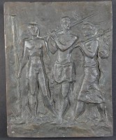 Auktion 332 / Los 15085 <br>Fritz During (1910-1993) massive Bronze-Reliefplatte mit Personenrelief, 14x11 cm
