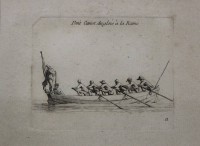 Auktion 332 / Los 5010 <br>kl. Radierung, Ruderboot, franz. betitelt, wohl Pierre OZANNE (1737-1813), ger. /Glas, RG 20 x 26cm.