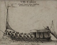 Auktion 332 / Los 5011 <br>kl. Radierung, Ruderboot, franz. betitelt, Pierre OZANNE (1737-1813), ger./Glas, RG 20 x 26cm.