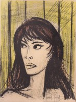 Auktion 332 / Los 5013 <br>Bernard BUFFET (1928-1999), Frauenportrait, wohl Lithographie, Nr. 54/125, gerahmt/Glas, RG 80 x 62cm.