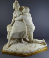 Auktion 332 / Los 15133 <br>Ernst SEGER (1868-1939)  "Liebeswerbung" um 1901, Marmor, signiert und seitl. mit Widmungsschild von 1914, H-ca. 50 cm, B-45 cm, 35,7 kg.