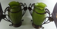 Auktion 332 / Los 10045 <br>Paar grosse Jugendstil-Vasen mit Bronzemontur, Palme-König, grün, H-30 cm, B-30 cm sehr gut erhalten