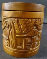 Auktion 500009 / Los  <br>runde Teedose, Shishan-Schnitzerei  Indien, H-12 cm, D-11,5 cm