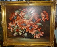 Auktion 332 / Los 4027 <br>Monogramm "KF", Blumen in Vase, Öl/Malfaser, gerahmt, RG 63x70 cm
