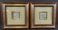 Auktion 332 / Los 5017 <br>2x kl. Bildchen mit Feinsilber-Auflage, 4x4 cm,  Italien, ger/Glas 12,5x12,5 cm