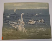 Auktion 332 / Los 4031 <br>M. SENARD (XIX-XX) "Schwäne" Aquarell, BG 39x49 cm