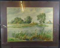 Auktion 332 / Los 4035 <br>Wilhelm Heinrich STÖVER (1895-1980), 1949  "am Fluss" Aquarell in PP, BG 46x58 cm
