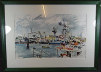 Auktion 332 / Los 4038 <br> unleserl. signiert, 2000 "Harburger Hafen" Aquarell, ger/Glas, RG 55x75 cm
