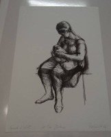 Auktion 332 / Los 5021 <br>Peter RÜFENACHT (1935)  "Mutter mit Kind" Lithografie, für den Künstler und Widmung  ..für Frau Zürcher, BG 51x35 cm
