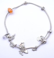 Auktion 333 / Los 1027 <br>Pandora Halskette mit 11 Charms, Sterling Silber 0.925 ALE, 75g.,L. 42cm
