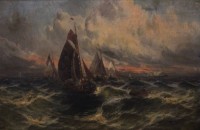 Auktion 339 / Los 4005 <br>William DELMAR (1823-1856), Boote in schwerer See, Öl/Hartfaser, gerahmt, RG 61,5 x 85cm.