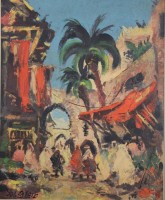 Auktion 339 / Los 4010 <br>Josef STEIB (1898-1957), Bazar in Marokko, Öl/Platte, gerahmt, RG 58,5 x 49cm.