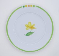 Los  <br>6 Frühstücksteller mit Narzisse und grünem Rand von Hutschenreuther, Ø 21,5 cm